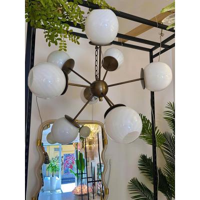  SimoEng Italian Burnished Sputnik Chandelier in Milky White Swirl Style Murano Glass