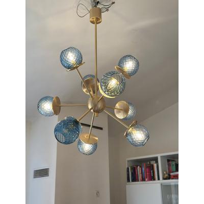  SimoEng Italian Chandelier Sputnik in Murano Style Glass Blue Balloton 