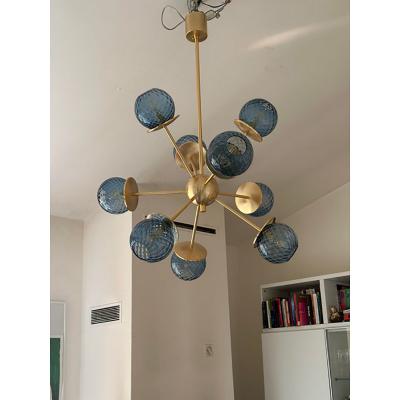  SimoEng Italian Chandelier Sputnik in Murano Style Glass Blue Balloton 
