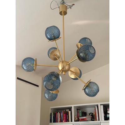  SimoEng Italian Chandelier Sputnik in Murano Style Glass Blue Balloton 