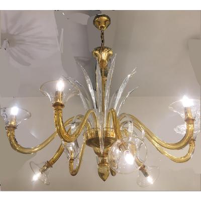  SimoEng Italian Contemporary Yellow Murano Style Glass Chandelier