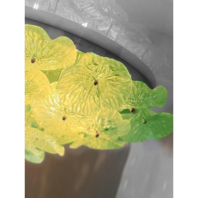  SimoEng Italian Green Floreal Murano Glass Flush Mount in Mid Century Modern Style