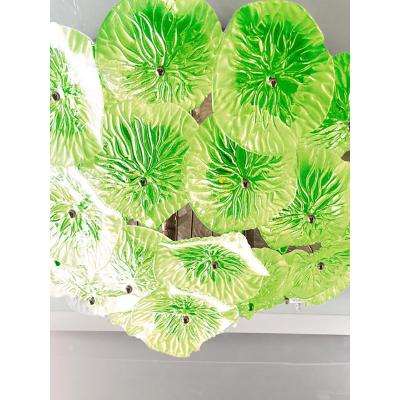  SimoEng Italian Green Floreal Murano Glass Flush Mount in Mid Century Modern Style