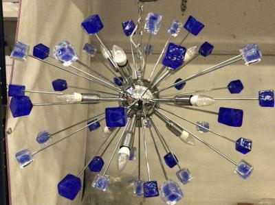  SimoEng Italian Handmade Blue Murano Glass Sputnik Chandelier