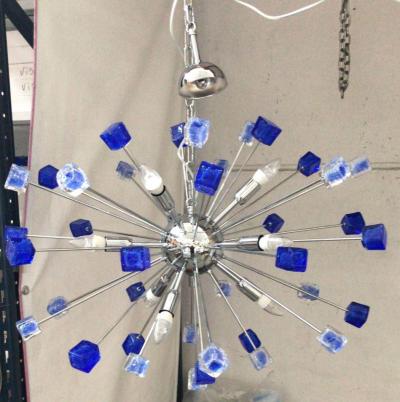  SimoEng Italian Handmade Blue Murano Glass Sputnik Chandelier
