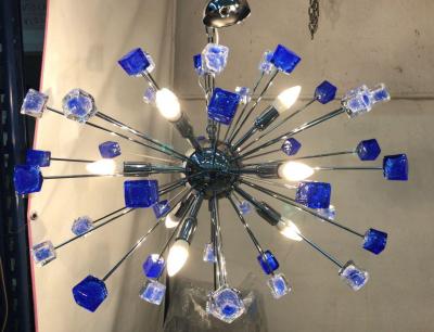  SimoEng Italian Handmade Blue Murano Glass Sputnik Chandelier