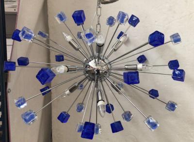  SimoEng Italian Handmade Blue Murano Glass Sputnik Chandelier