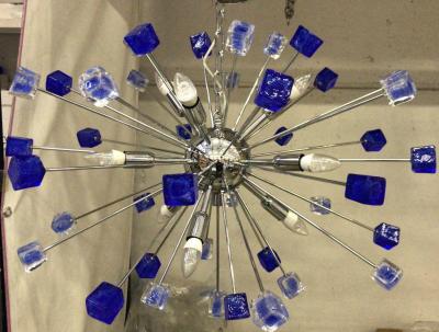  SimoEng Italian Handmade Blue Murano Glass Sputnik Chandelier