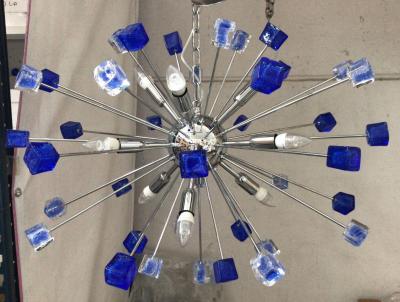  SimoEng Italian Handmade Blue Murano Glass Sputnik Chandelier