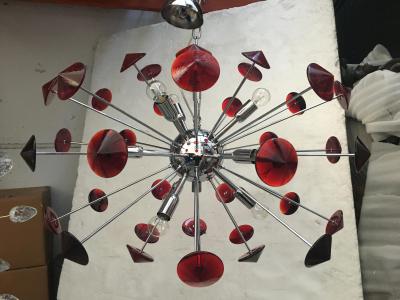  SimoEng Italian Handmade Murano Glass Red Sputnik Chandelier