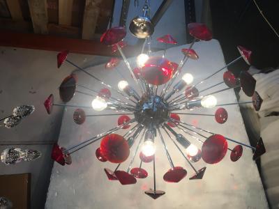  SimoEng Italian Handmade Murano Glass Red Sputnik Chandelier
