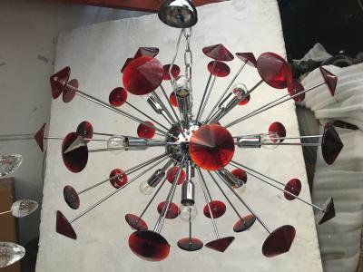  SimoEng Italian Handmade Murano Glass Red Sputnik Chandelier