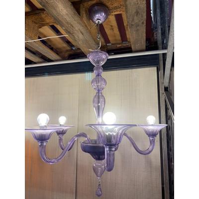  SimoEng Italian Handmade Murano Style Glass Chandelier in Light Violet