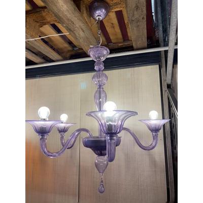  SimoEng Italian Handmade Murano Style Glass Chandelier in Light Violet