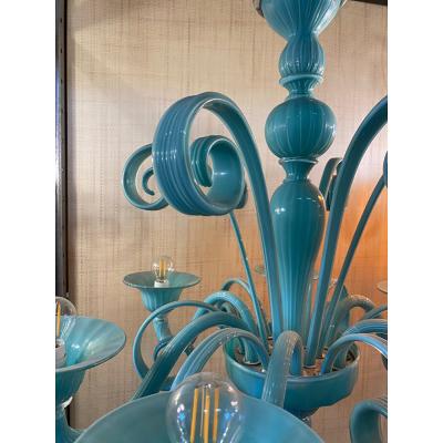  SimoEng Italian Light Blue Murano Style Glass Chandelier