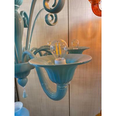  SimoEng Italian Light Blue Murano Style Glass Chandelier