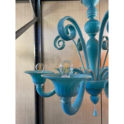  SimoEng Italian Light Blue Murano Style Glass Chandelier