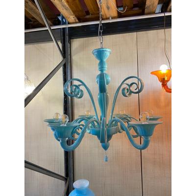  SimoEng Italian Light Blue Murano Style Glass Chandelier