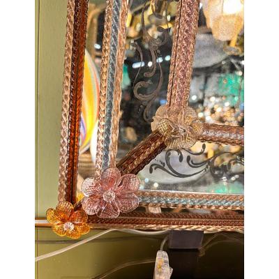  SimoEng Italian Men and Women Murano Style Glass Floreal Hand Carving Mirror