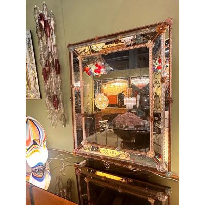  SimoEng Italian Men and Women Murano Style Glass Floreal Hand Carving Mirror