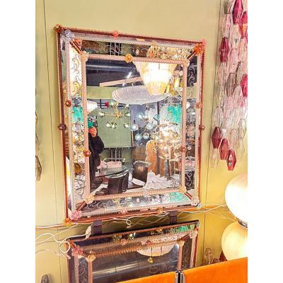  SimoEng Italian Men and Women Murano Style Glass Floreal Hand Carving Mirror