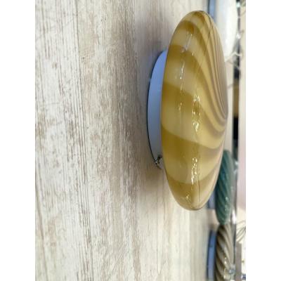  SimoEng Italian Milky White and Green Swirls Murano Glass Flush Mount or Wall Sconce