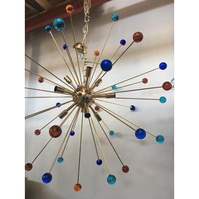  SimoEng Italian Multicolored Star Murano Glass Sputnik Chandelier