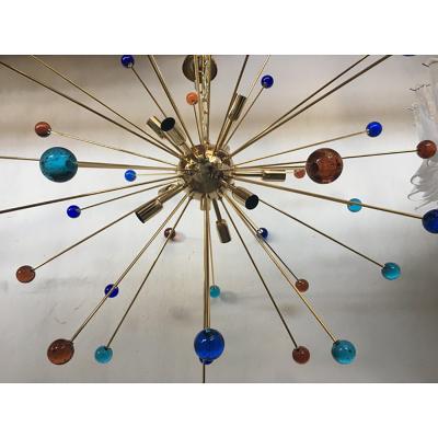  SimoEng Italian Multicolored Star Murano Glass Sputnik Chandelier
