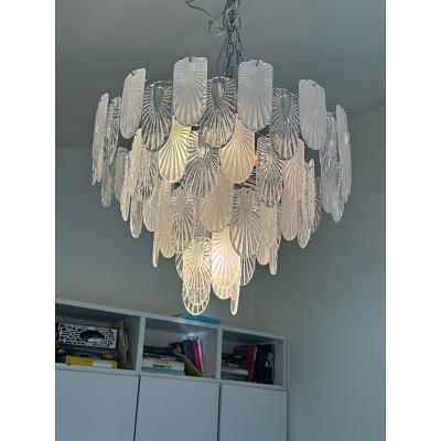  SimoEng Italian Murano Style Glass Chandelier Clear and Frosted Art Deco