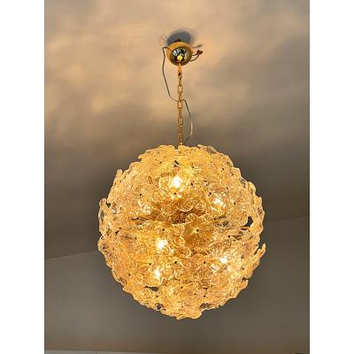  SimoEng Italian Murano Style Glass Chandelier Sputnik in Gold and Clear and Gold Flowers