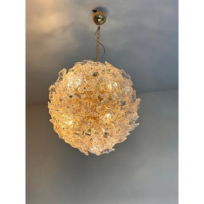 SimoEng Italian Murano Style Glass Chandelier Sputnik in Gold and Clear and Gold Flowers