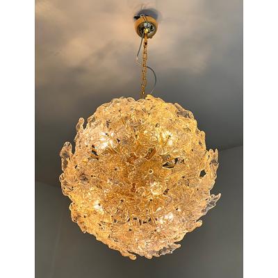  SimoEng Italian Murano Style Glass Chandelier Sputnik in Gold and Clear and Gold Flowers