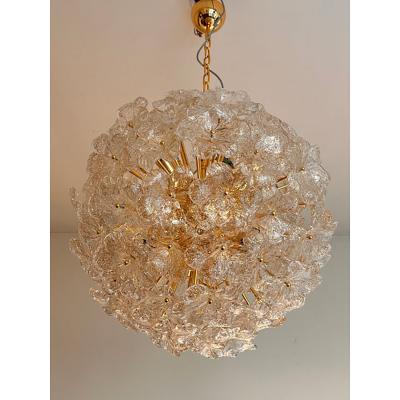  SimoEng Italian Murano Style Glass Chandelier Sputnik in Gold and Clear and Gold Flowers