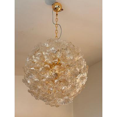  SimoEng Italian Murano Style Glass Chandelier Sputnik in Gold and Clear and Gold Flowers