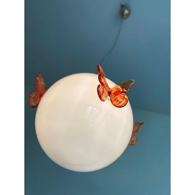  SimoEng Italian Murano Style Glass Opalino Pendant With Red Butterfly