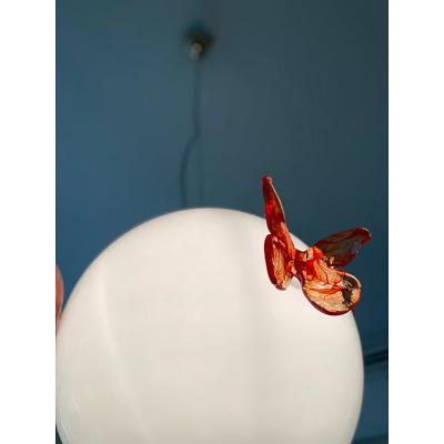  SimoEng Italian Murano Style Glass Opalino Pendant With Red Butterfly