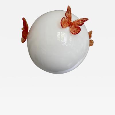  SimoEng Italian Murano Style Glass Opalino Pendant With Red Butterfly