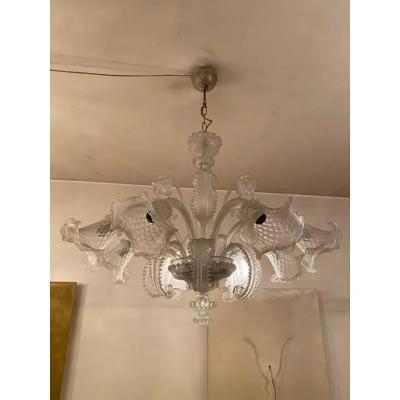 SimoEng Italian Style Murano Glass in Transparent and Sand Chandelier by Simoeng