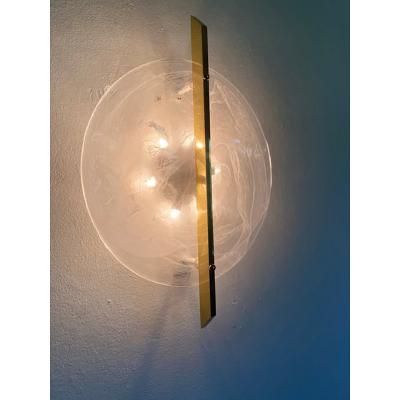  SimoEng Italian Venied White Alabastro Disc Murano Glass Gold24k Wall Sconce by SimoEng