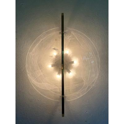  SimoEng Italian Venied White Alabastro Disc Murano Glass Gold24k Wall Sconce by SimoEng