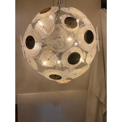  SimoEng Italian Venied White Alabastro Murano Glass Sputnik Chandelier