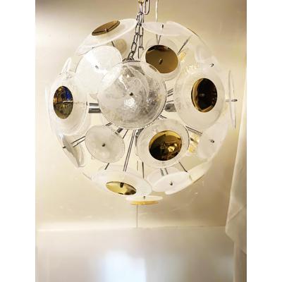  SimoEng Italian Venied White Alabastro Murano Glass Sputnik Chandelier