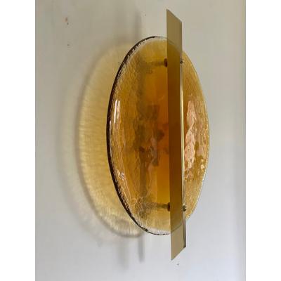  SimoEng Italian Wall Light in Amber Murano Glass Disc and Brass Metal Frame