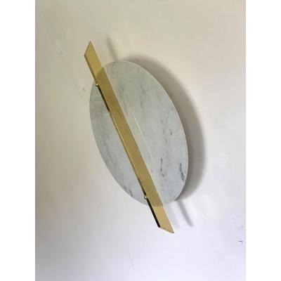  SimoEng Italian Wall Light in White Carrara Marble Disc and Brass Metal Frame by Simoeng