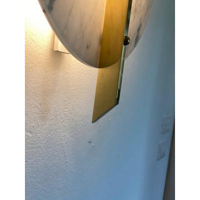  SimoEng Italian Wall Light in White Carrara Marble Disc and Brass Metal Frame by Simoeng