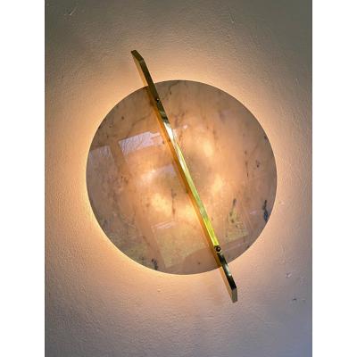  SimoEng Italian Wall Light in White Carrara Marble Disc and Brass Metal Frame by Simoeng