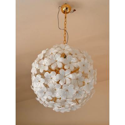  SimoEng Italian White Flowers Murano Style Glass Sputnik Chandelier