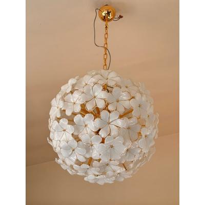  SimoEng Italian White Flowers Murano Style Glass Sputnik Chandelier
