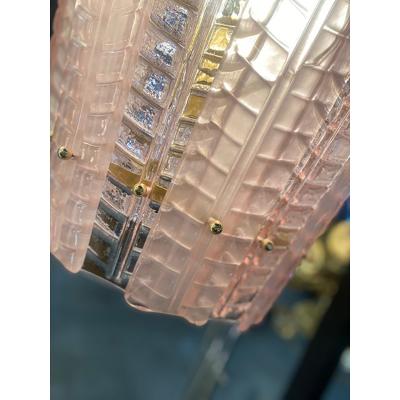  SimoEng Lantern in Pink Transparent and Sanded Murano Glass in Barovier E Toso Style