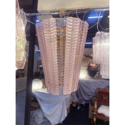  SimoEng Lantern in Pink Transparent and Sanded Murano Glass in Barovier E Toso Style